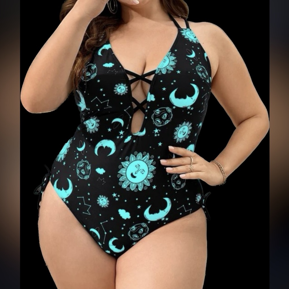 One Piece Swimsuit 4X new celestial sun moon stars